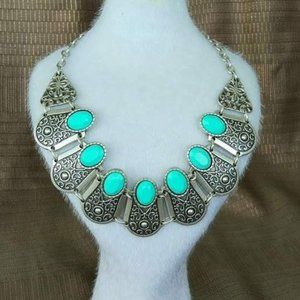 Turquoise Stone Zamak Necklace Hand Made